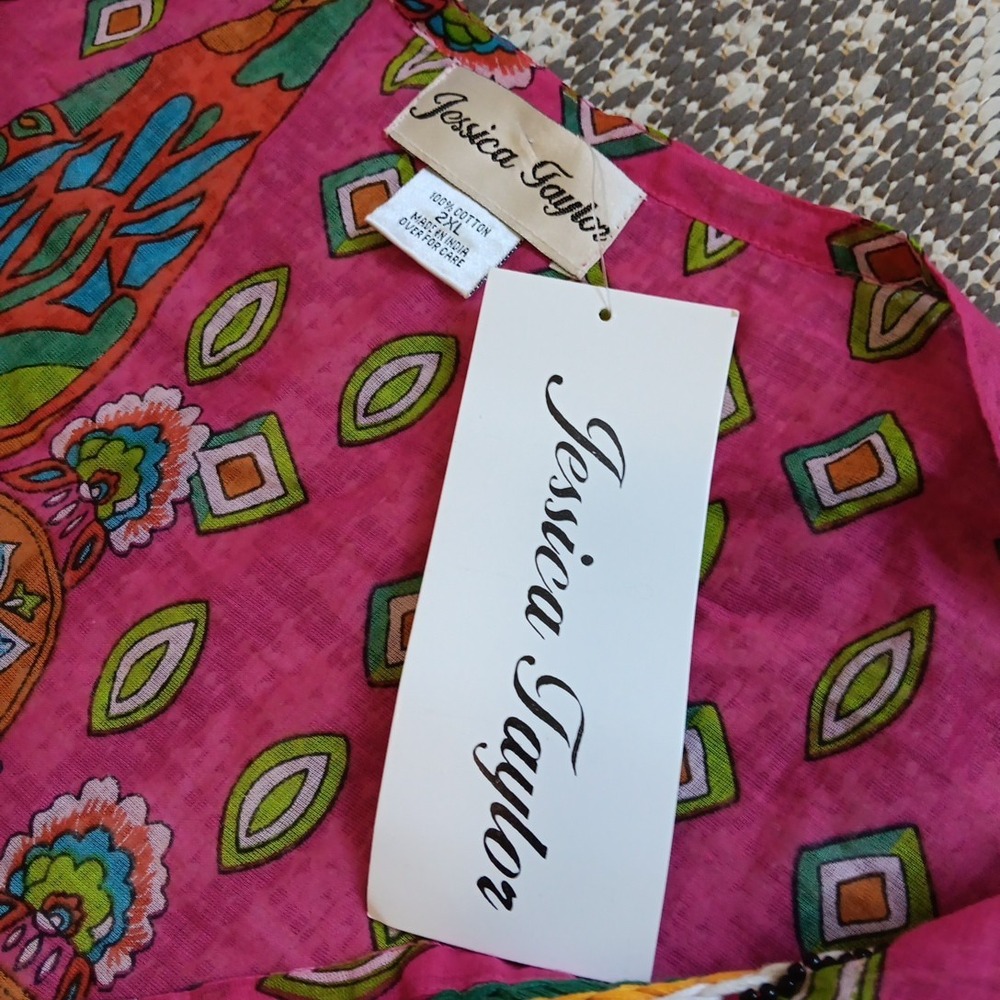 Jessica Taylor Dress Cover Up Womens 2X Pink Pointed Hem Flowy‎ Boho Deep V NEW - Picture 6 of 11
